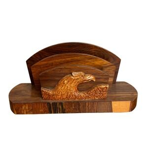 Vintage Wood Letter Holder Desk Organizer Carved Eagle Office‎ Decor Supplies